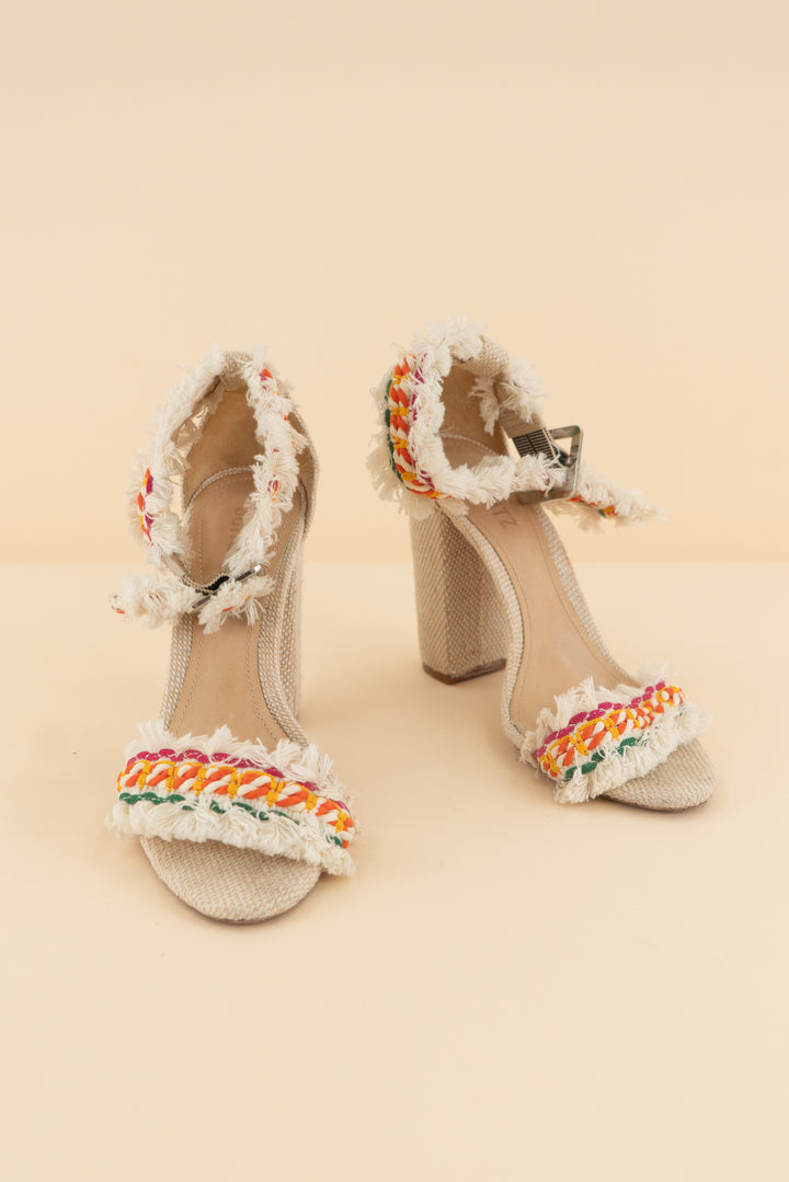 AUCTION schutz white/colorful fringe heels (8)
