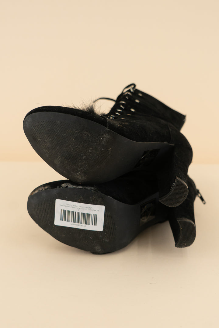shoe republica black velvet lace up fur booties (8; retail $50)