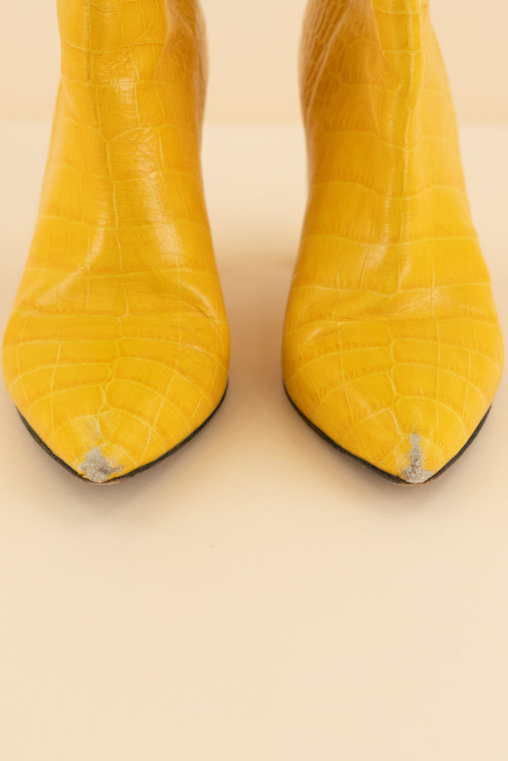 AUCTION paris texas yellow snakeskin high heel booties (38.5)