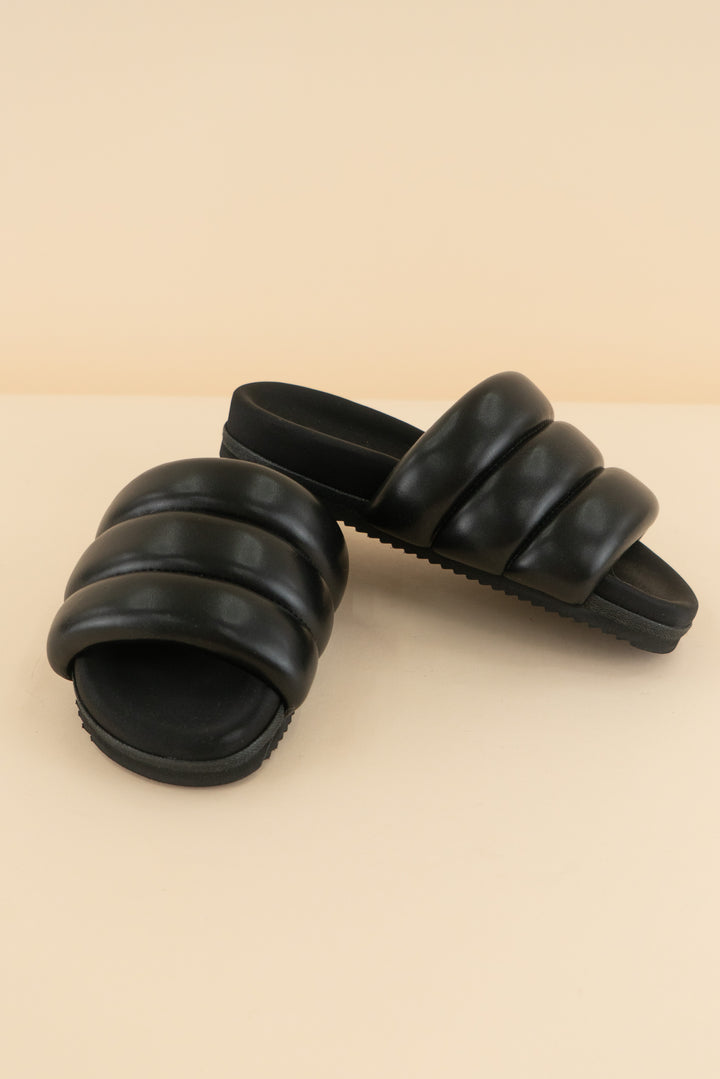 roam black puff slides (6; retail $165)