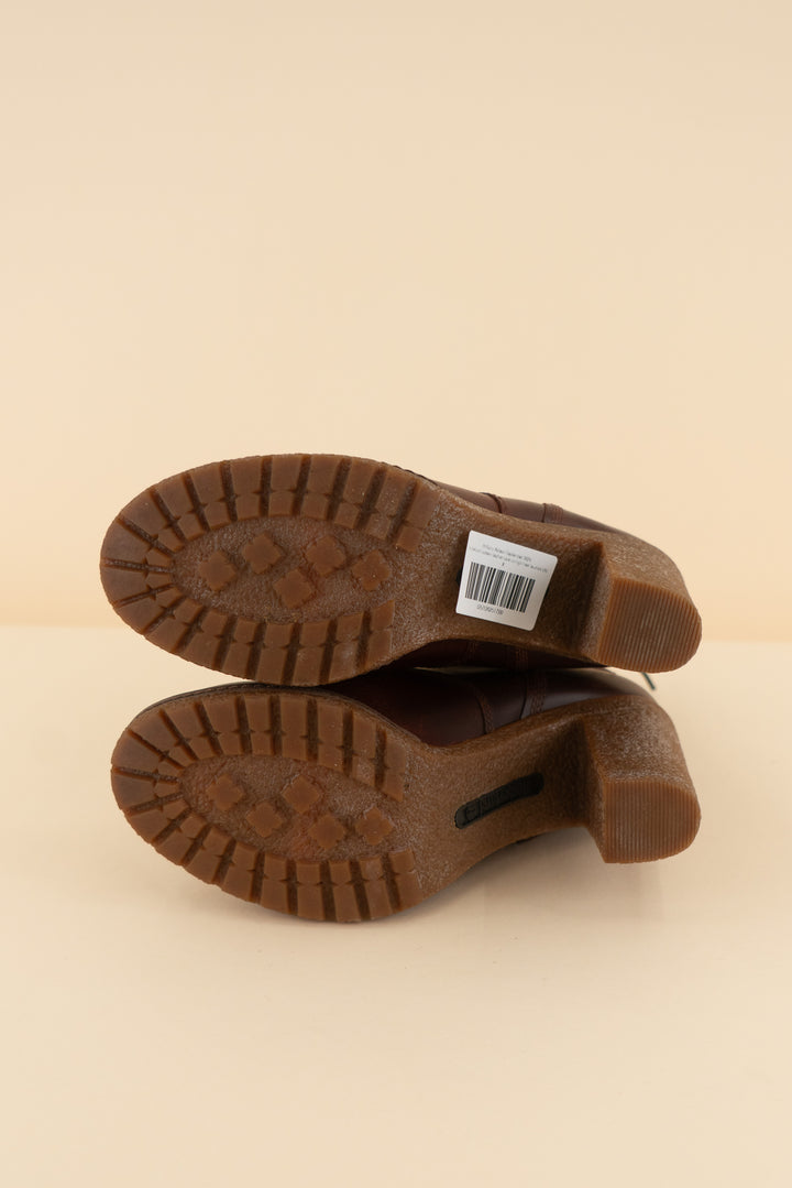 timberland maroon leather lace up high heel booties (8; retail $150)