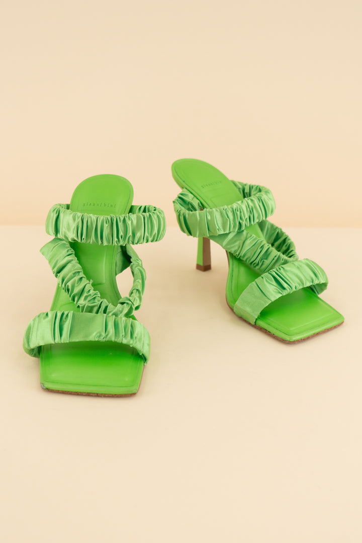 AUCTION gianni bini lime green satin mini heels (8.5)