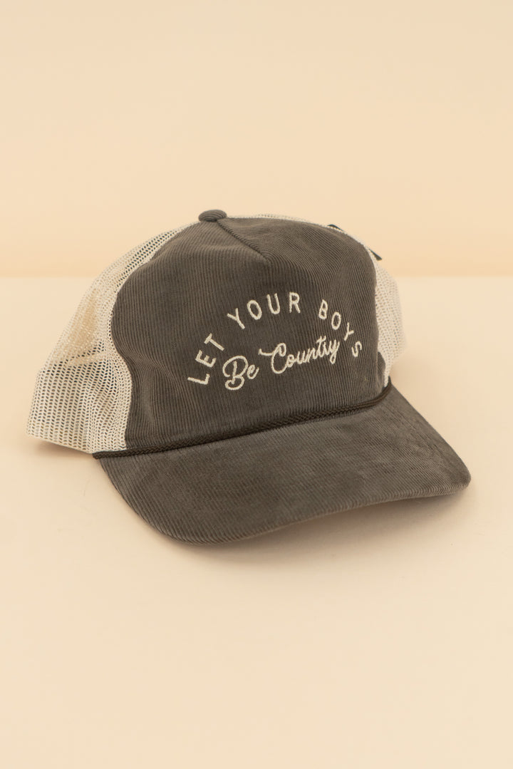 AUCTION richardson outdoor dark taupe " let your boys be country" trucker hat