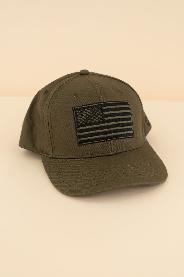 AUCTION outsider army green embroidered american flag baseball cap (os)- JASON