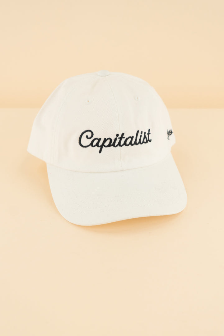 AUCTION white "capitalist" embroidered baseball hat (os)