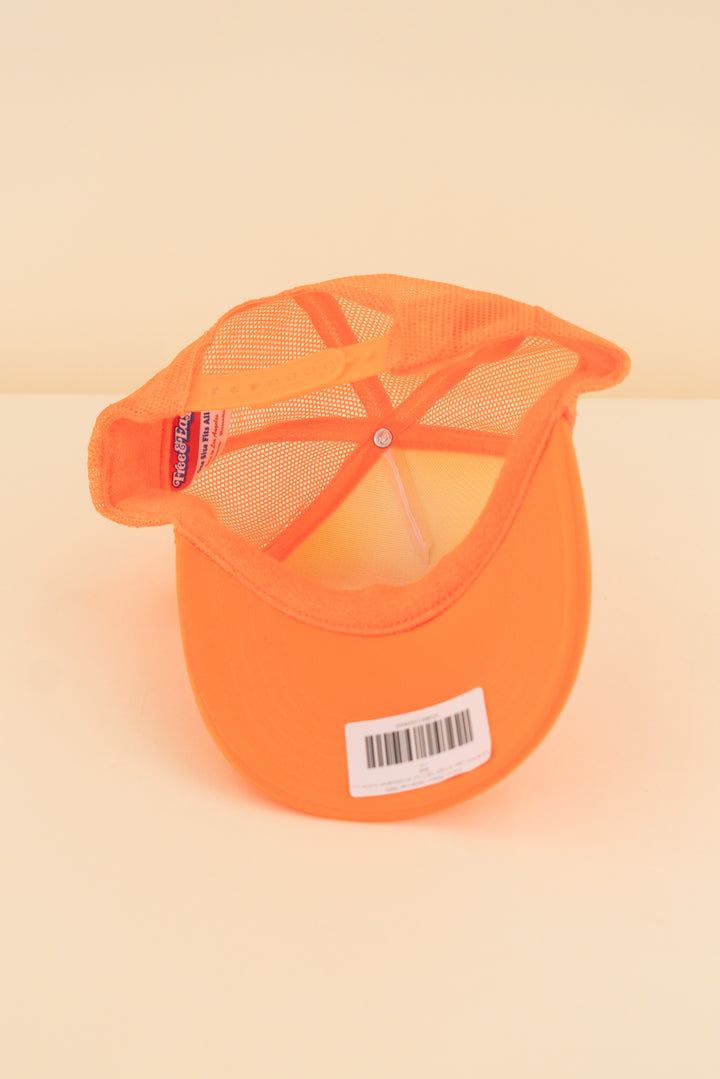 AUCTION free & easy neon orange "don't trip" embroidered trucker hat (os)