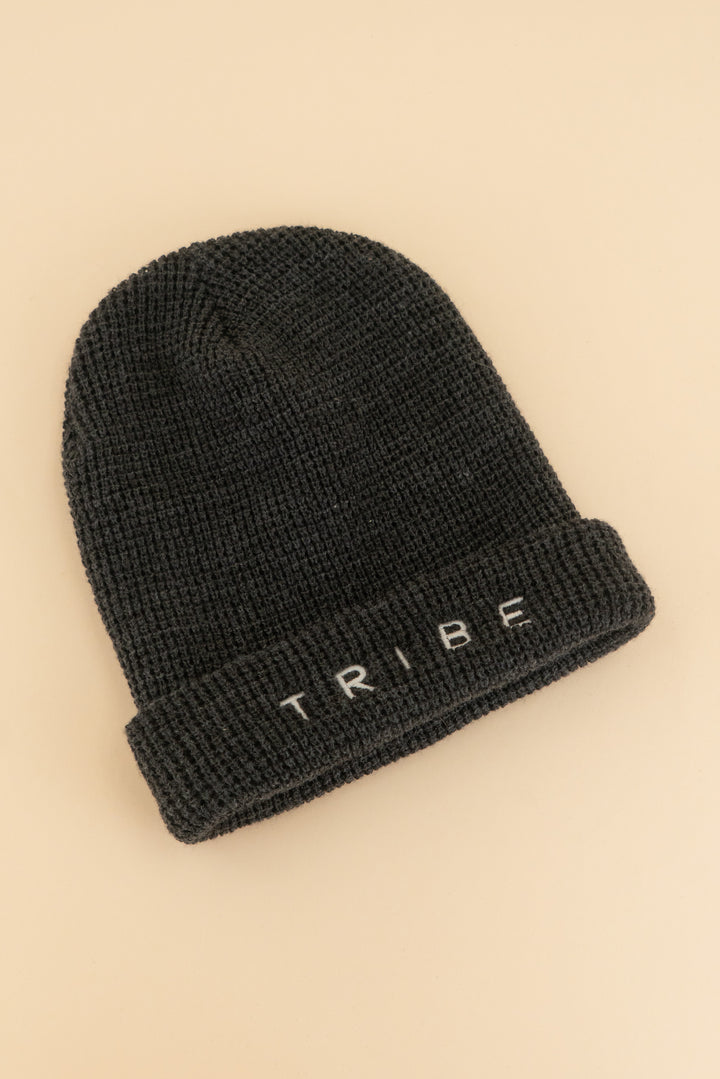 AUCTION tribe kelley charcoal grey knit "tribe" beanie (os)