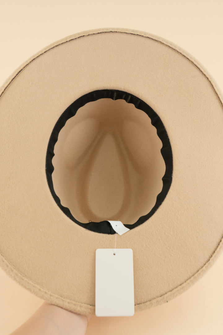 AUCTION beige wool hat with leopard print trim (os)