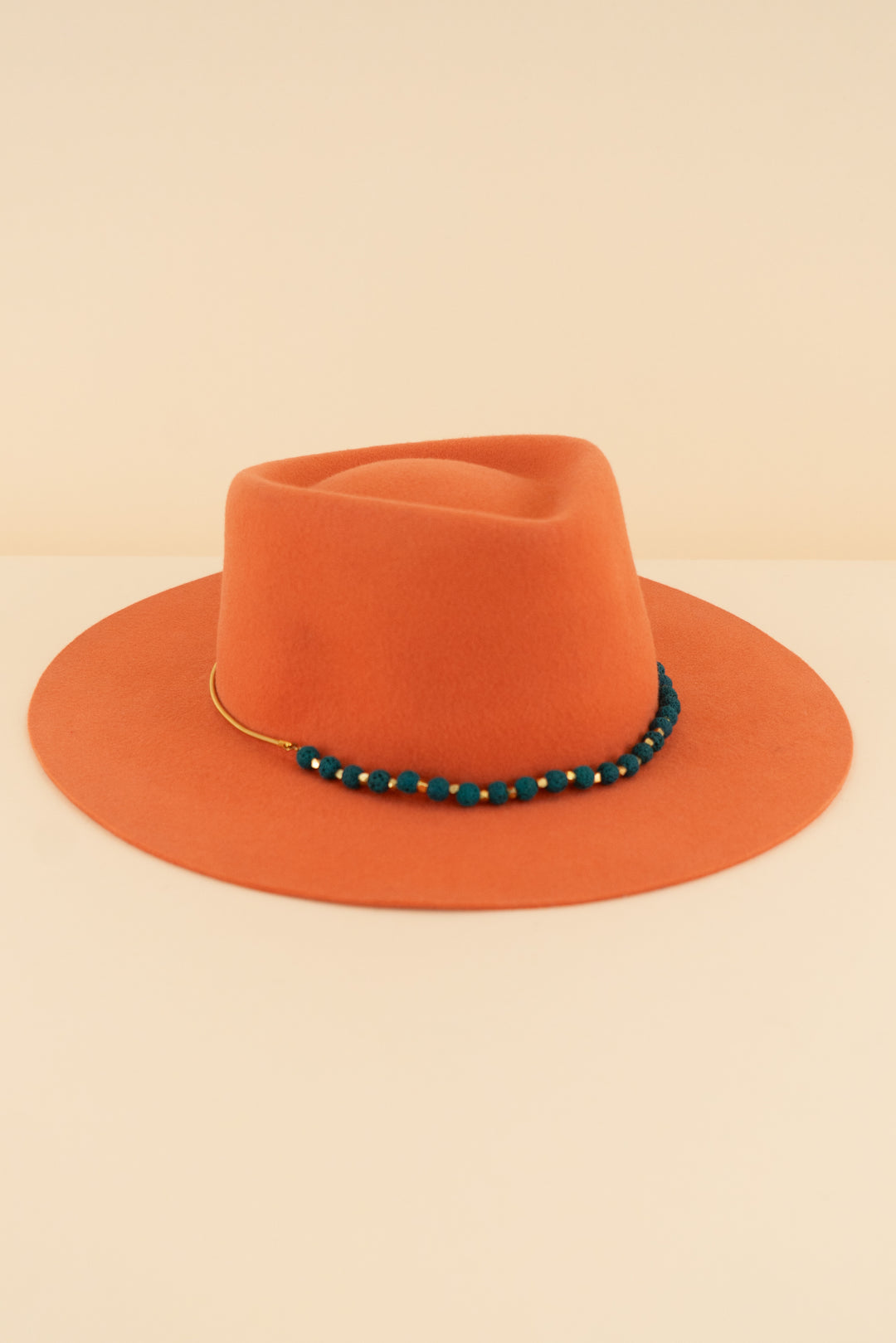 AUCTION van palma orange wool fedora with blue beaded chain (58)