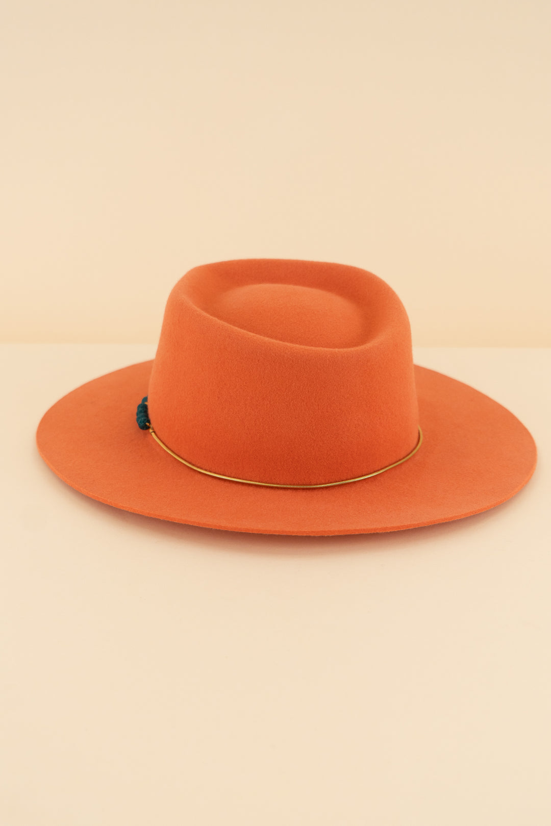 AUCTION van palma orange wool fedora with blue beaded chain (58)