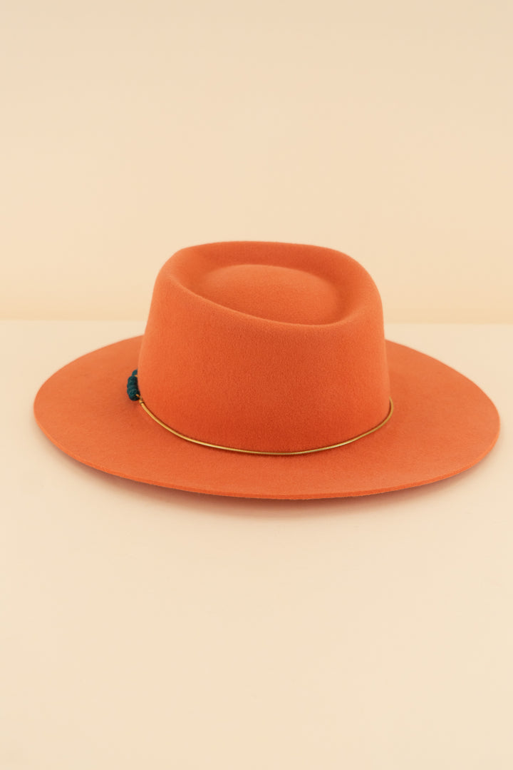 AUCTION van palma orange wool fedora with blue beaded chain (58)