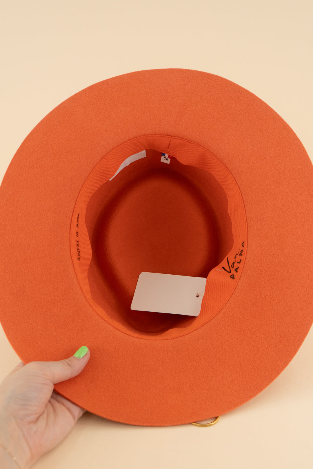 AUCTION van palma orange wool fedora with blue beaded chain (58)