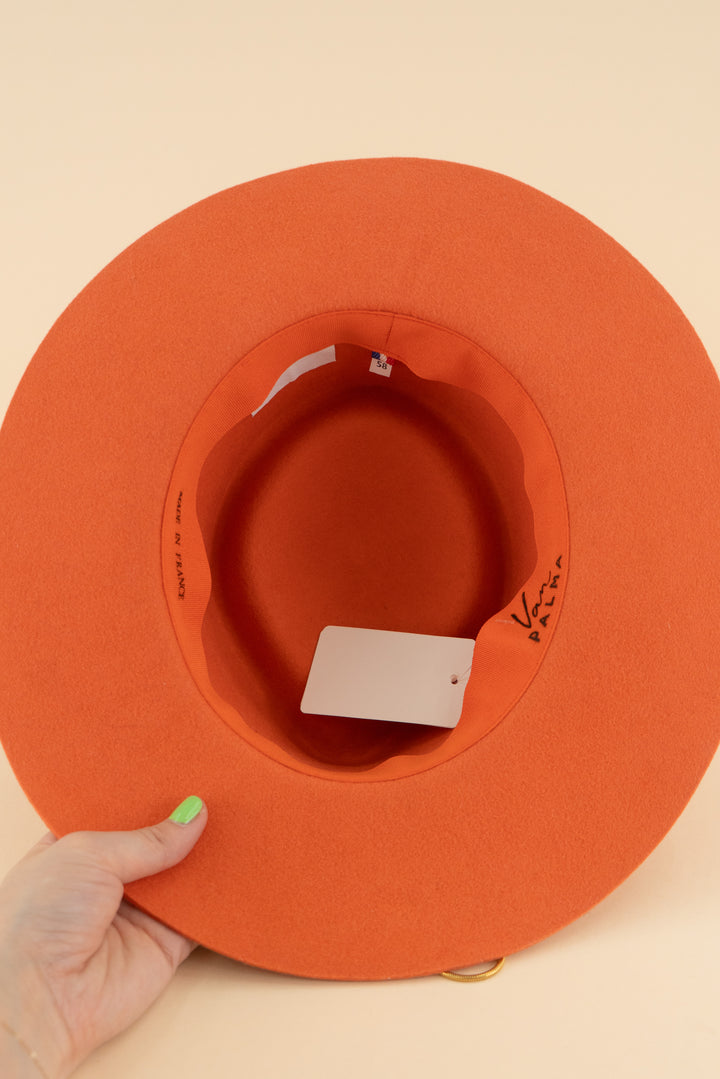 AUCTION van palma orange wool fedora with blue beaded chain (58)