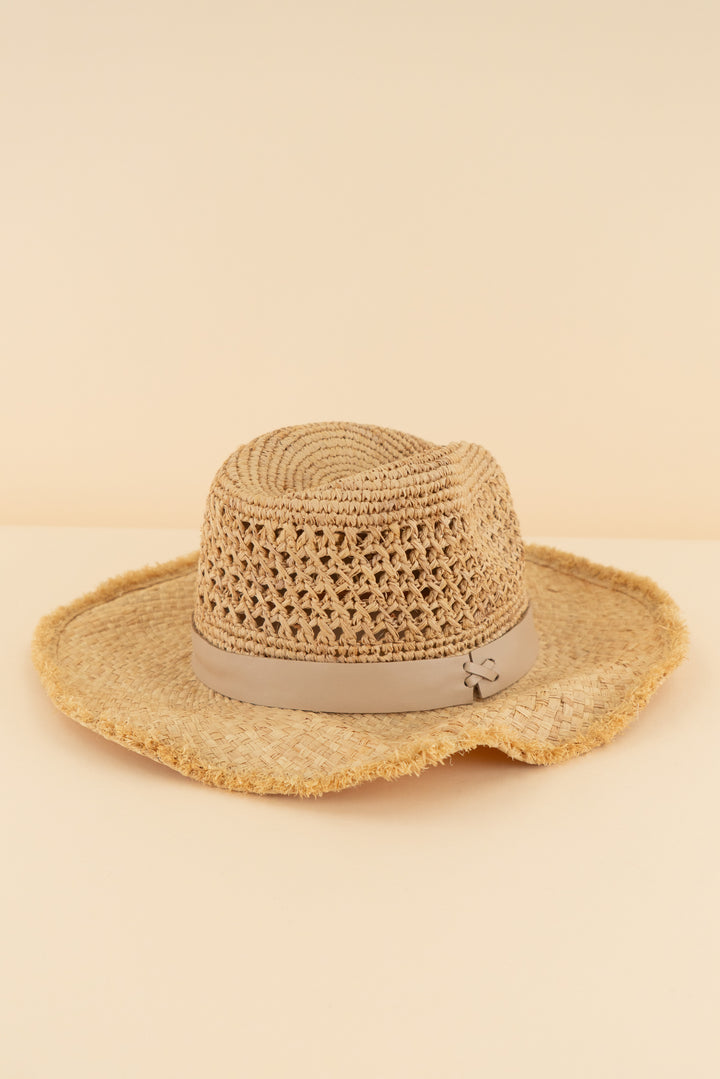 hat attack tan straw cowboy hat with leather band (os; retail $177)