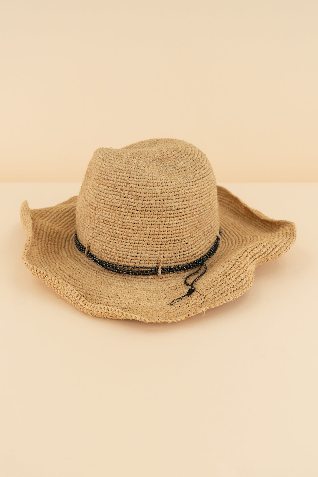 hat attack raffia crochet cowboy hat with black beaded trim* (os; retail $177)