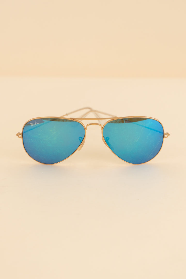 AUCTION ray ban gold blue polarized aviator sunglasses (os)