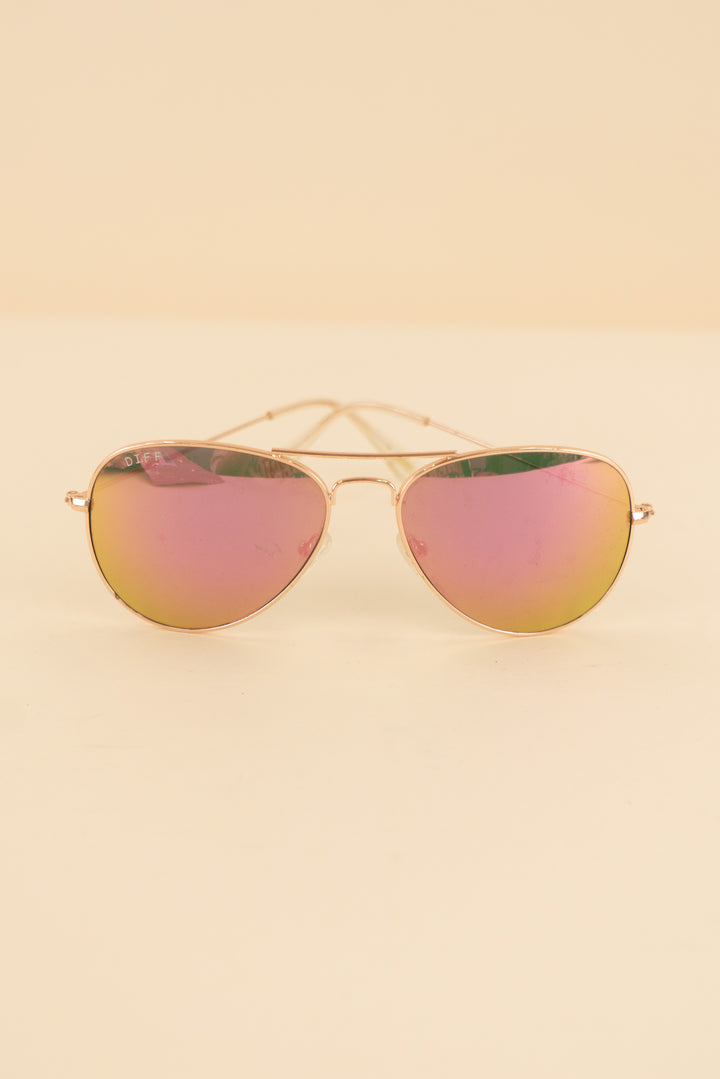 AUCTION diff rose gold hot pink plolarized lens aviator sunglasses (os)