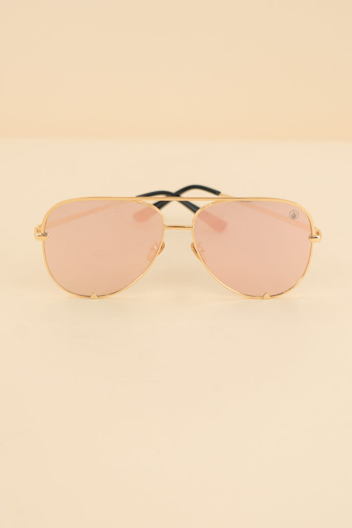 american bonfire gold pink polarized lens oversized aviator sunglasses (os: retail $74.95)
