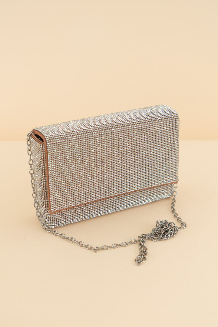 aldo rhinestone clutch with bronze satin lining (os)