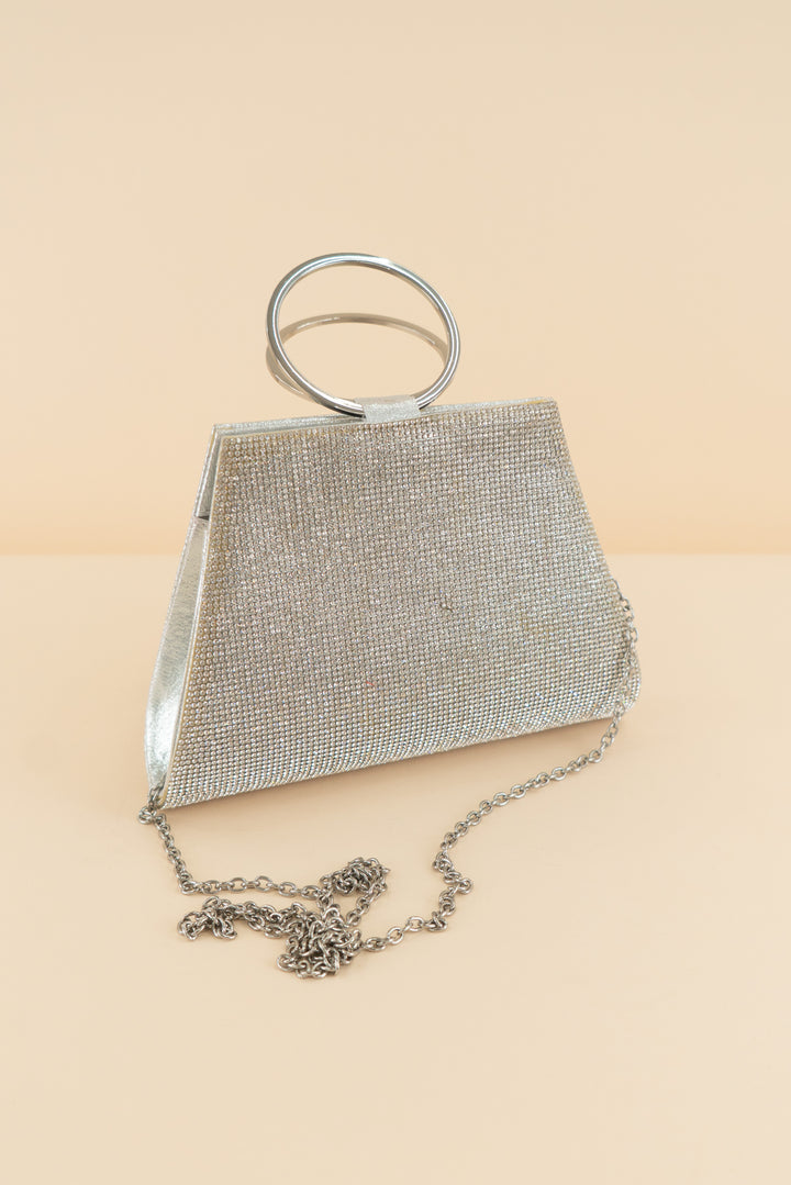 AUCTION i.n.c silver rhinestone ring handle bag