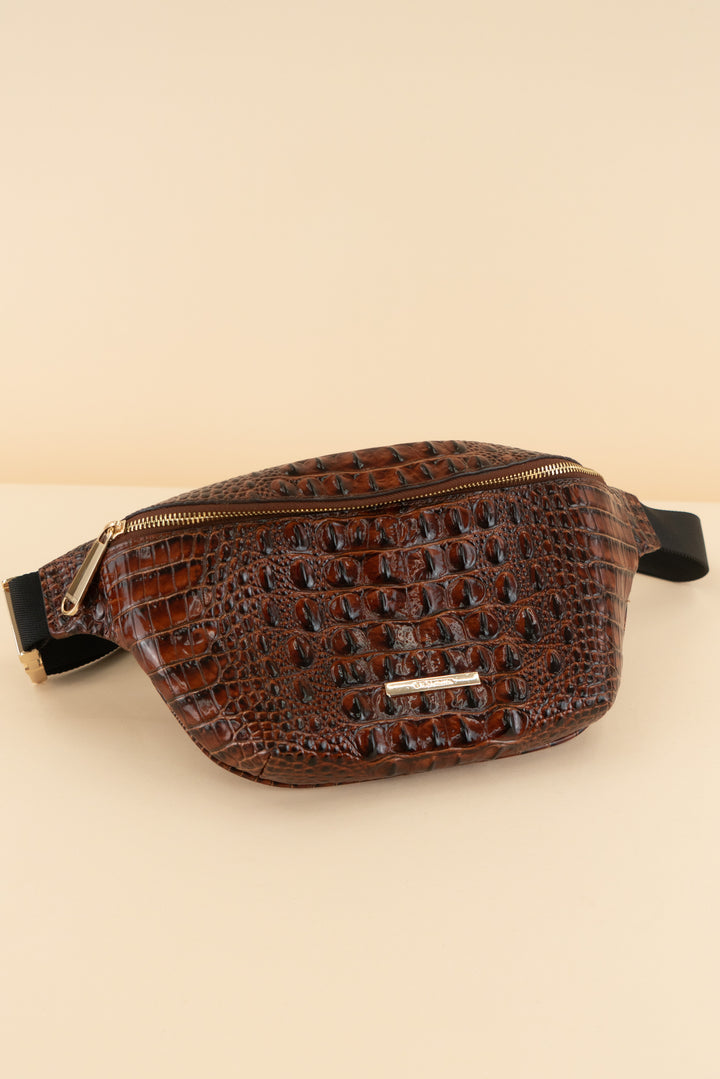 AUCTION brahmin brown faux croc belt and crossbody bag