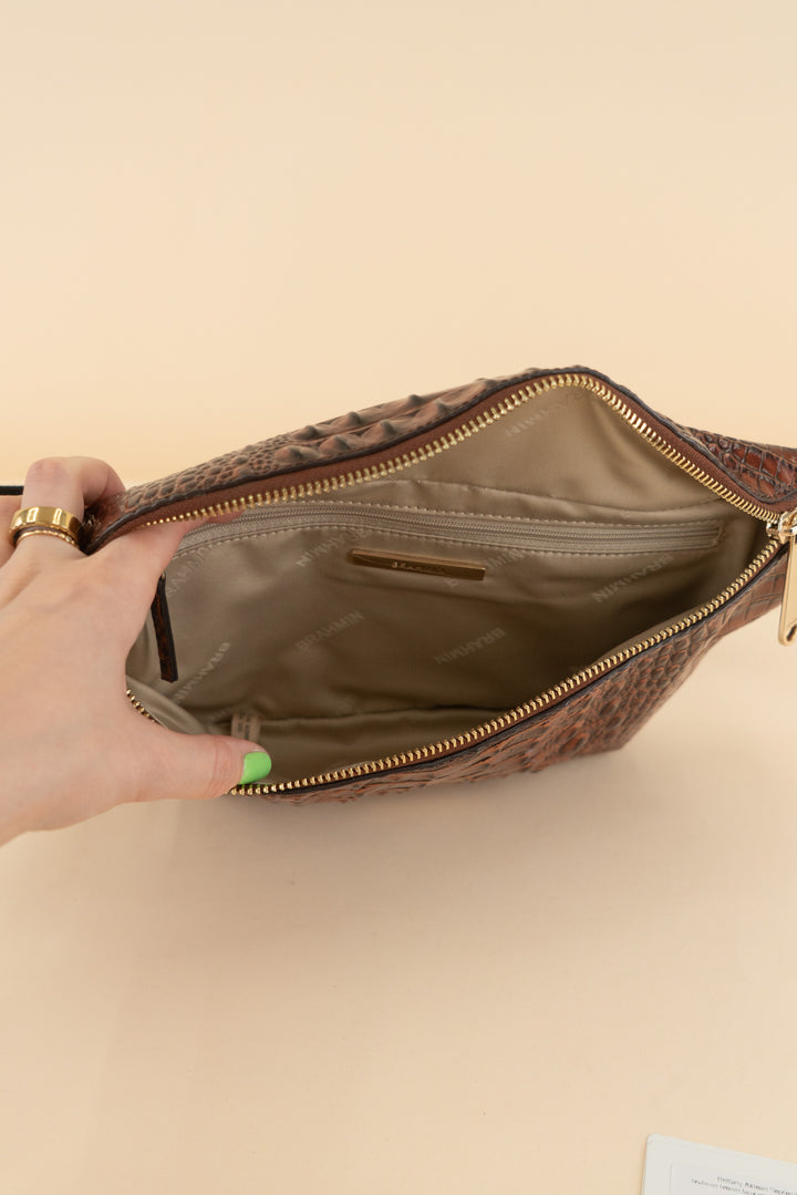 AUCTION brahmin brown faux croc belt and crossbody bag