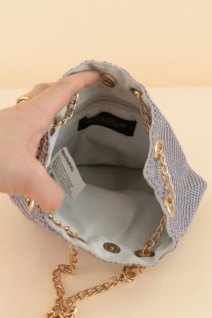 AUCTION olivia miller purple iridescent chainmail purse