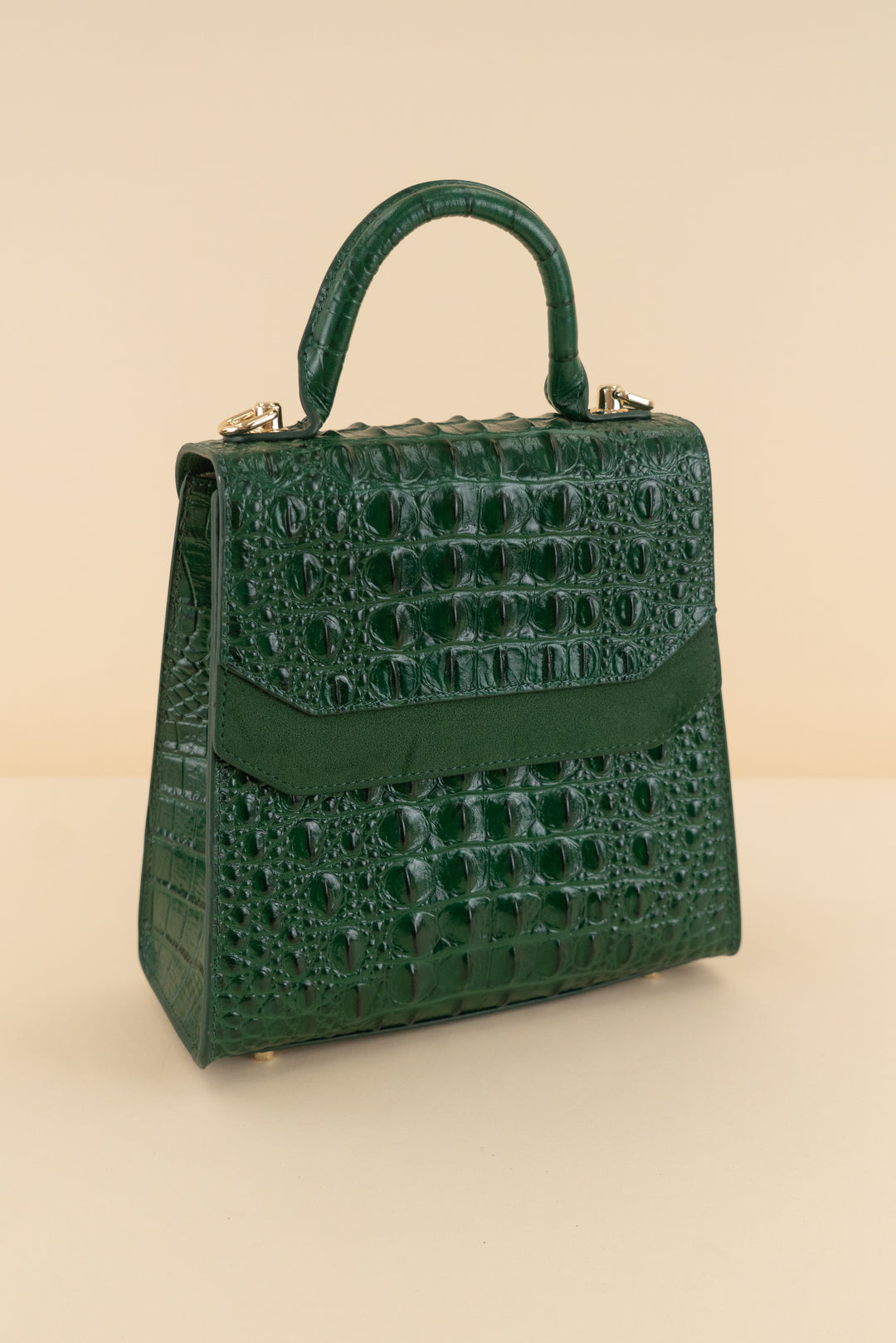 AUCTION bovenue dark green faux croc top handle bag
