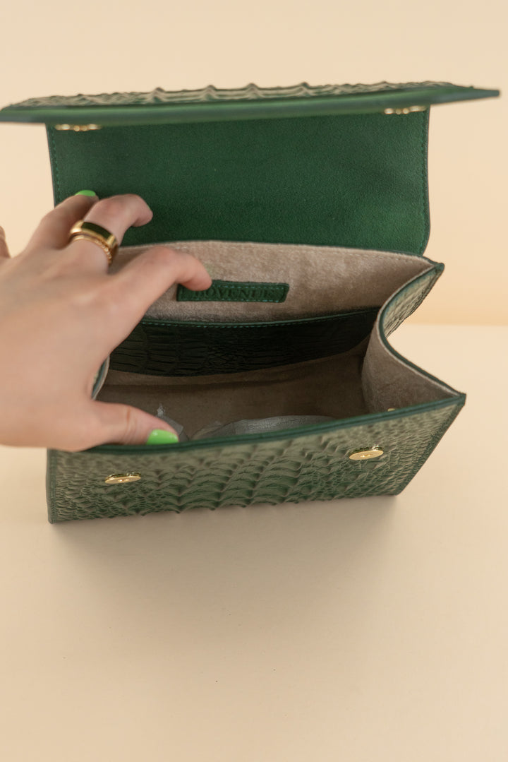 AUCTION bovenue dark green faux croc top handle bag