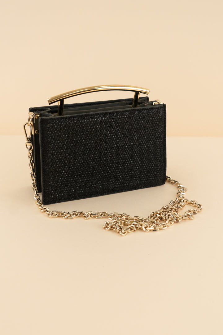 AUCTION olga berg black rhinestone evening bag with gold handle