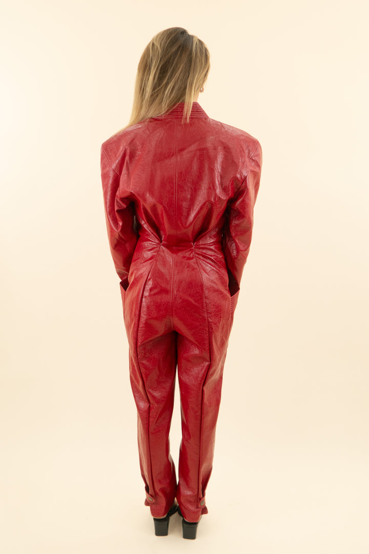 AUCTION philosophy di lorenzo red faux leather belted jumpsuit (4)
