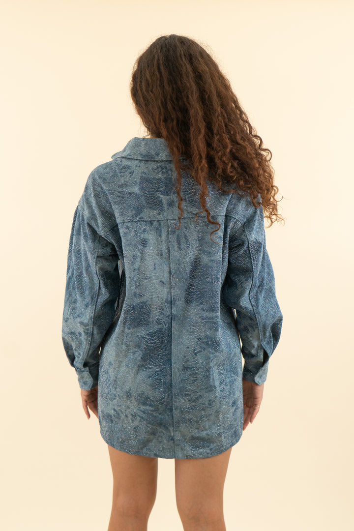 AUCTION nasty gal medium wash glitter long sleeve denim dress (4)
