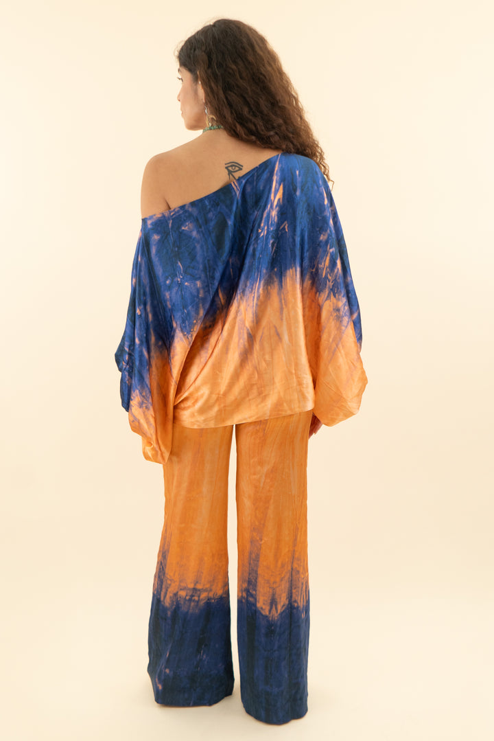 AUCTION silvia tcherassi navy and orange ombre satin wide leg pant and top set (s; retail $1850)