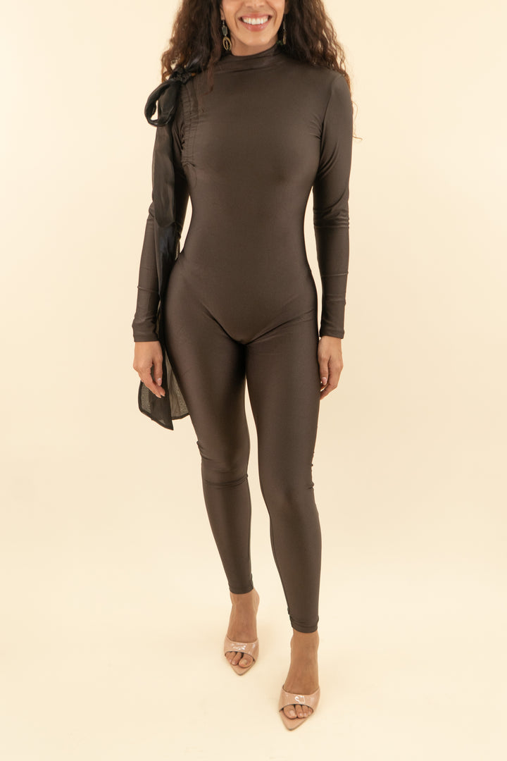 atu chocolate brown jumpsuit with bow nwt (m; retail $400)
