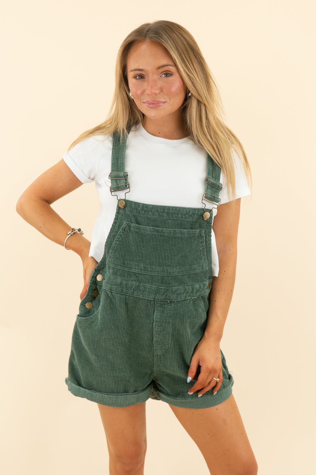 princess polly dark green corduroy short overalls (4; retail $65)