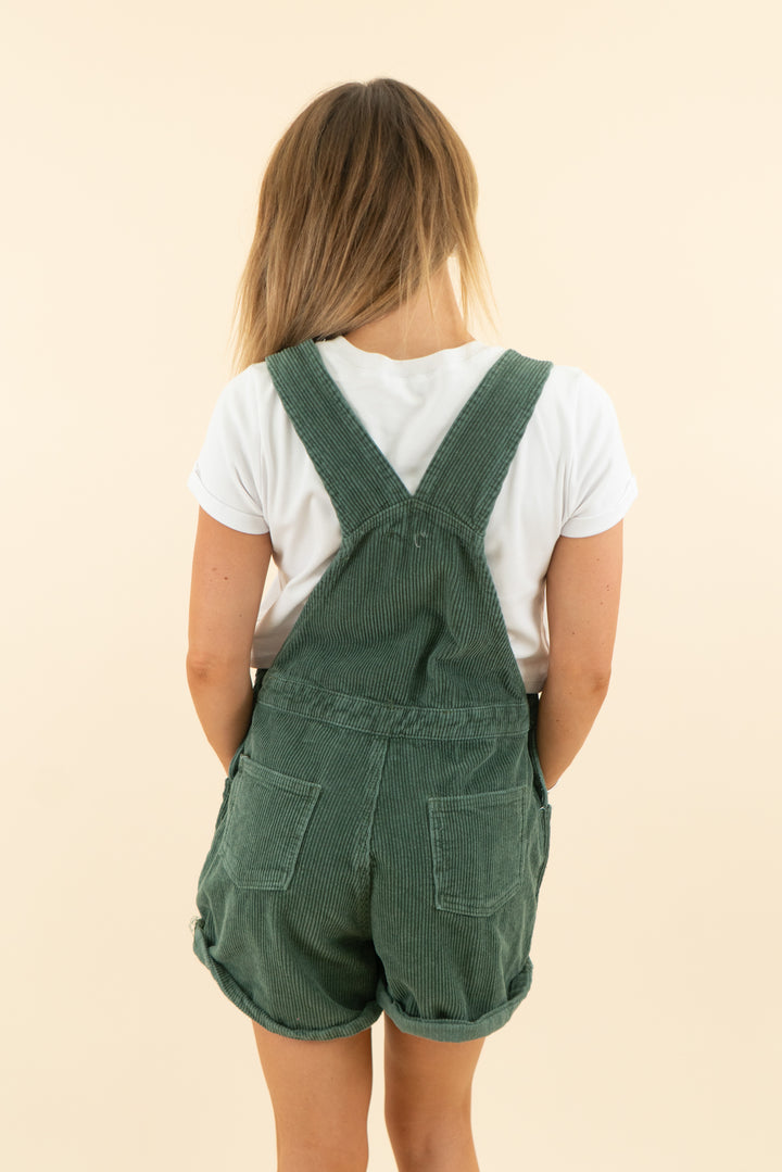 princess polly dark green corduroy short overalls (4; retail $65)