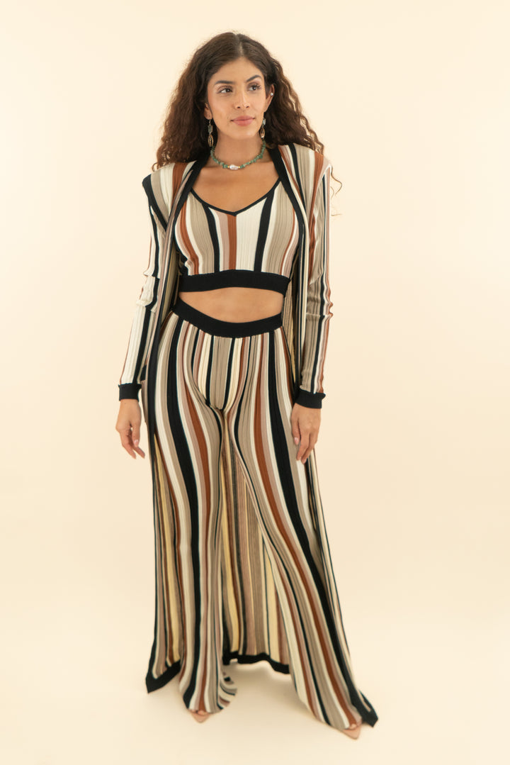 AUCTION novaluxe brown stripe 3 pc knit set (m)