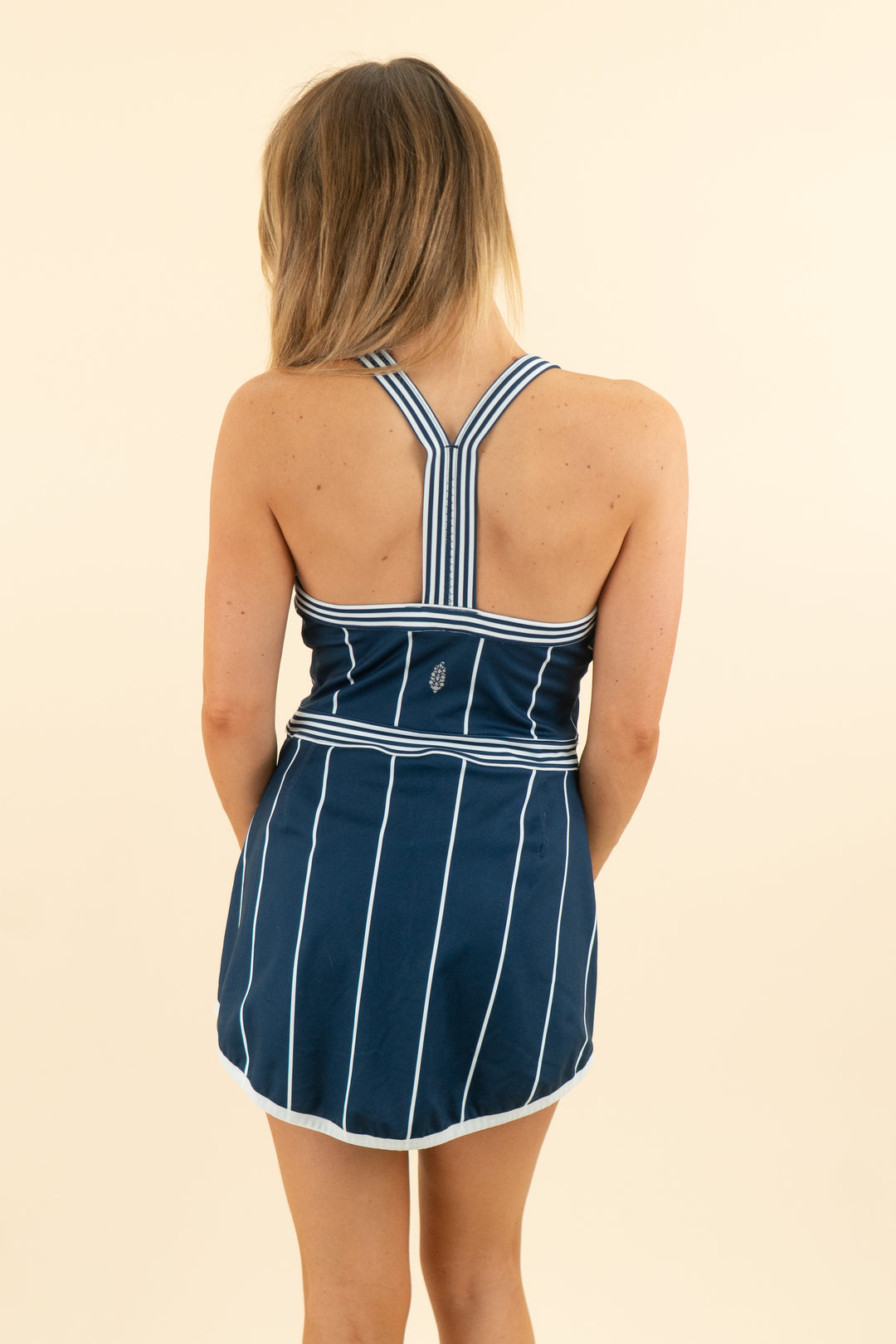 free people movement navy and white striped tennis dress (m; retail $108)