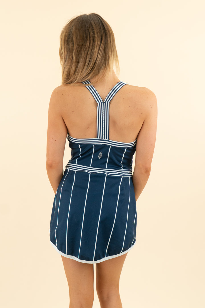 free people movement navy and white striped tennis dress (m; retail $108)