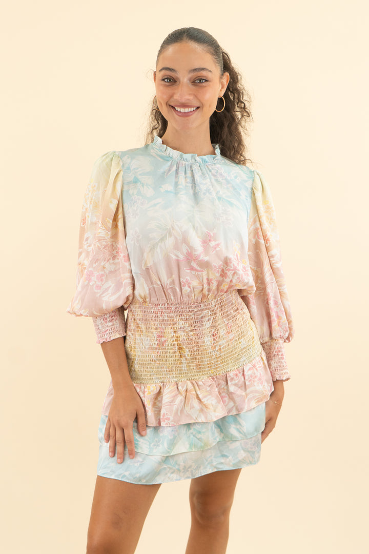 AUCTION amanda uprichard pastel floral smocked mini dress (m)