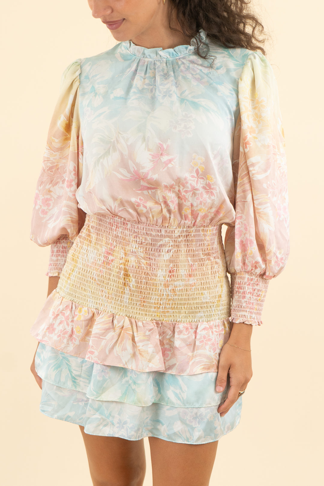AUCTION amanda uprichard pastel floral smocked mini dress (m)