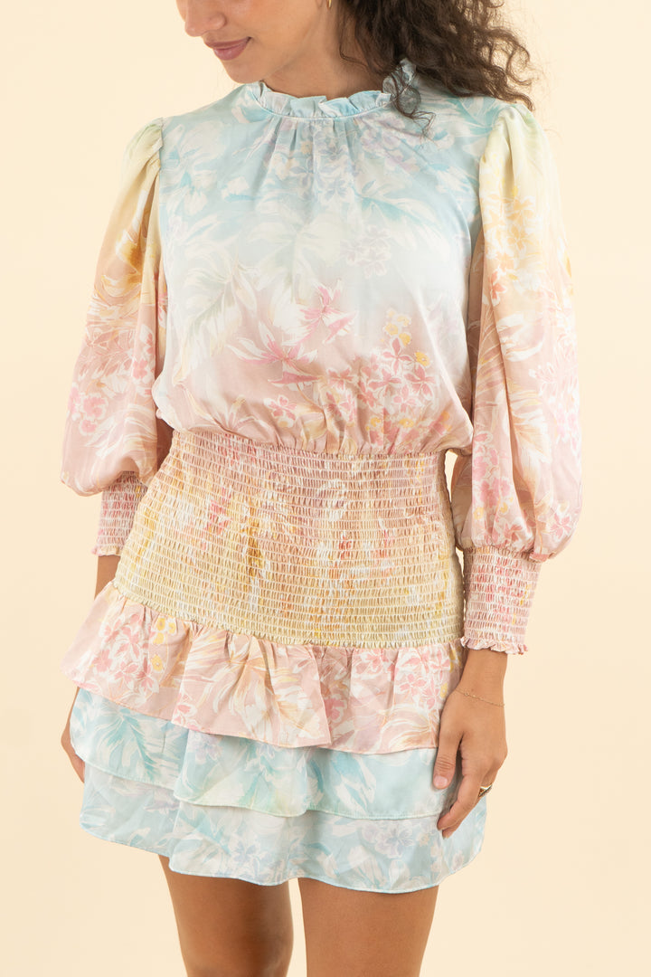 AUCTION amanda uprichard pastel floral smocked mini dress (m)