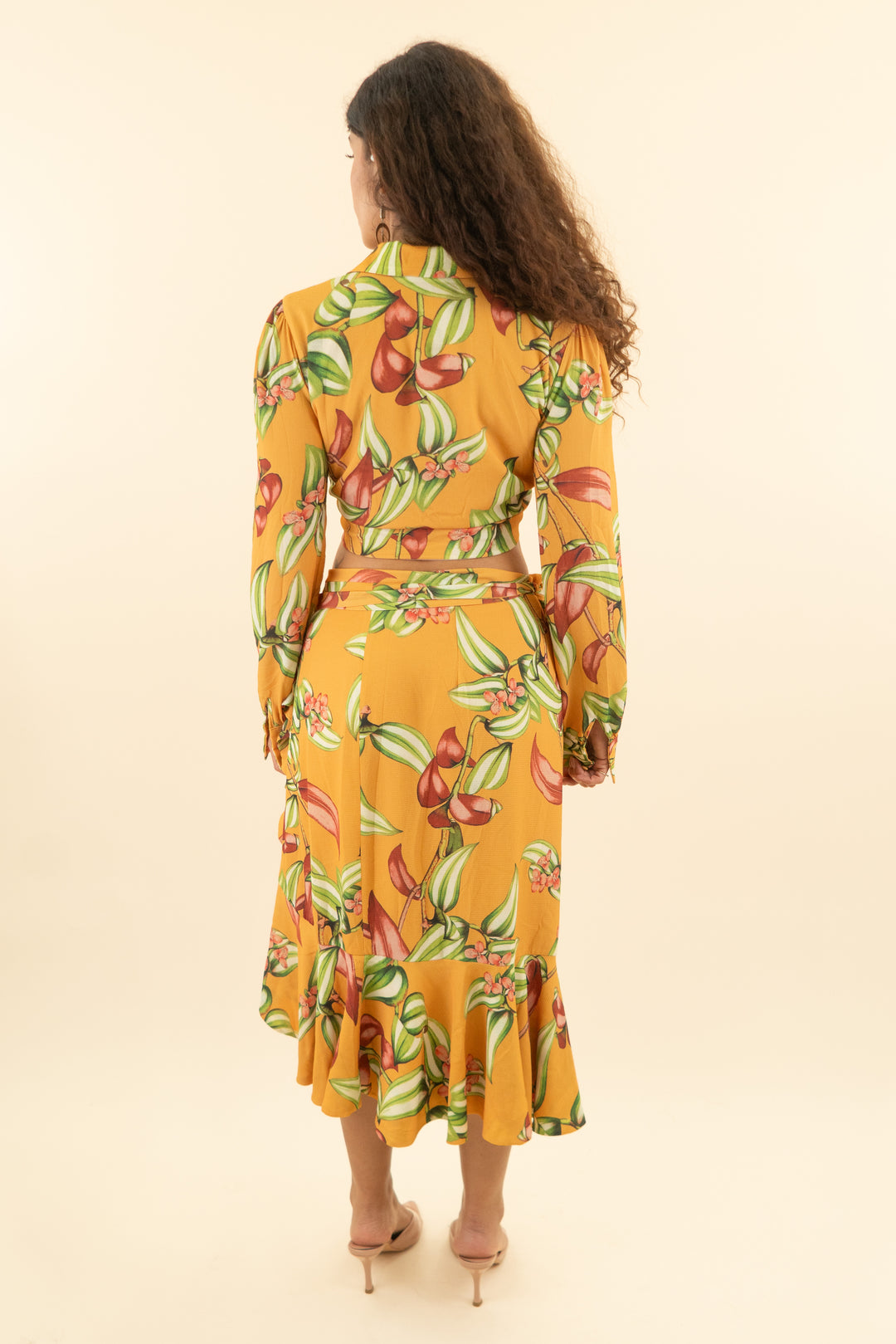 AUCTION patbo yellow floral wrap top and skirt set (s)