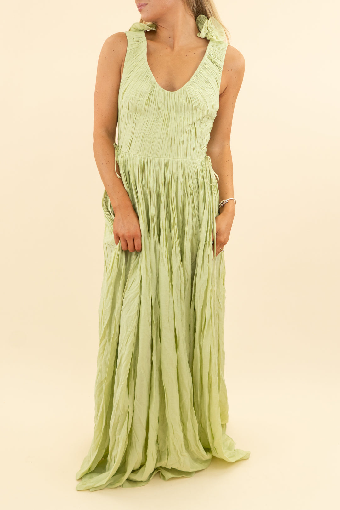maison des copains light gathered scoop neck maxi dress nwt (s; retail $555)