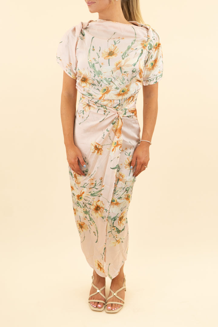 prettylittlething baby pink floral high slit dress (4)