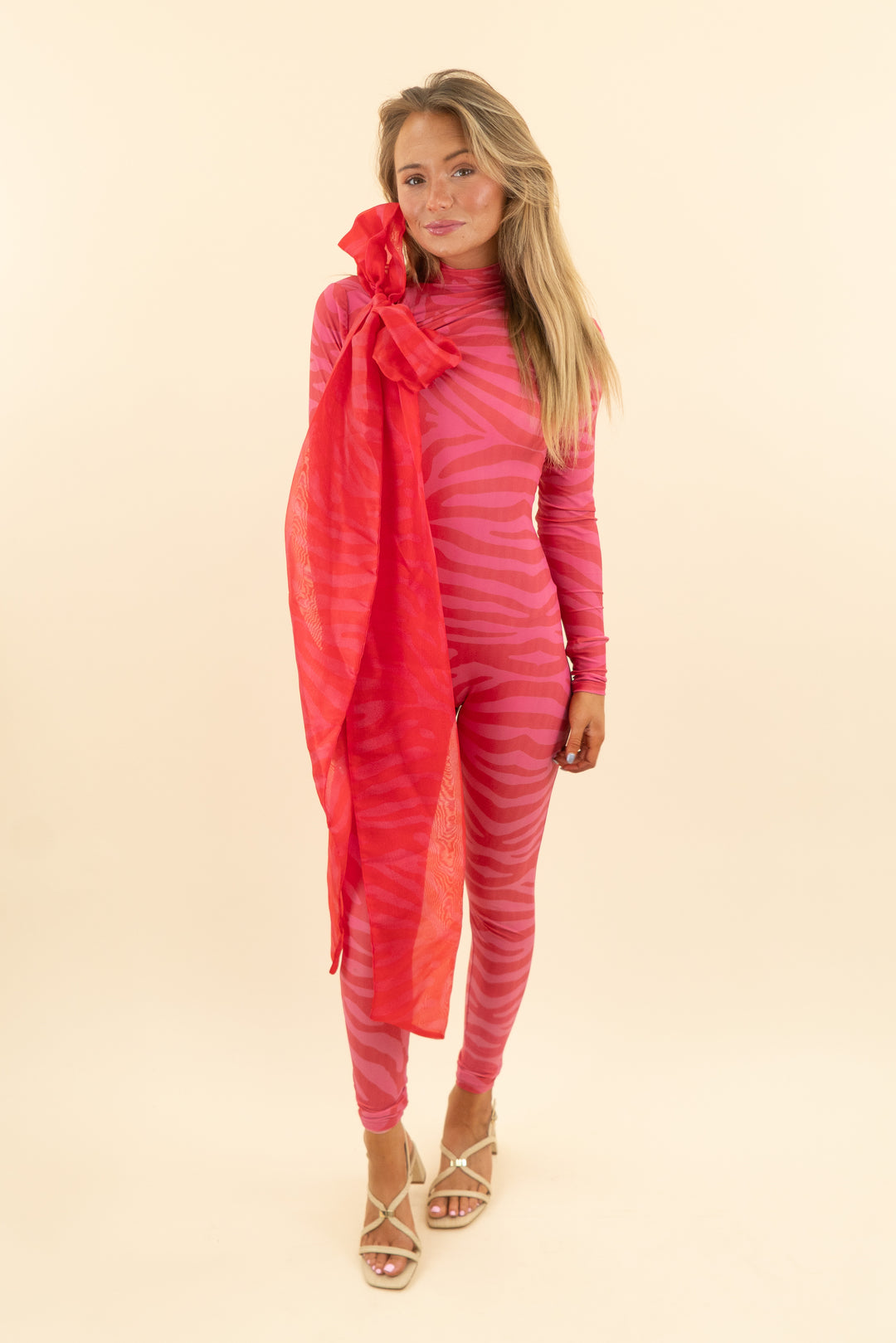 AUCTION atu pink zebra organza bow catsuit (m)