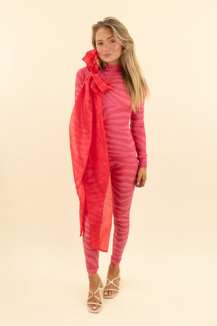 AUCTION atu pink zebra organza bow catsuit (m)