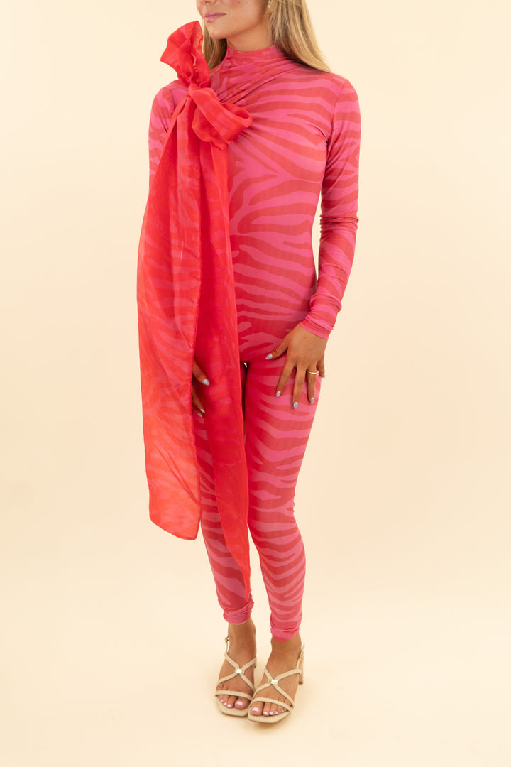 AUCTION atu pink zebra organza bow catsuit (m)