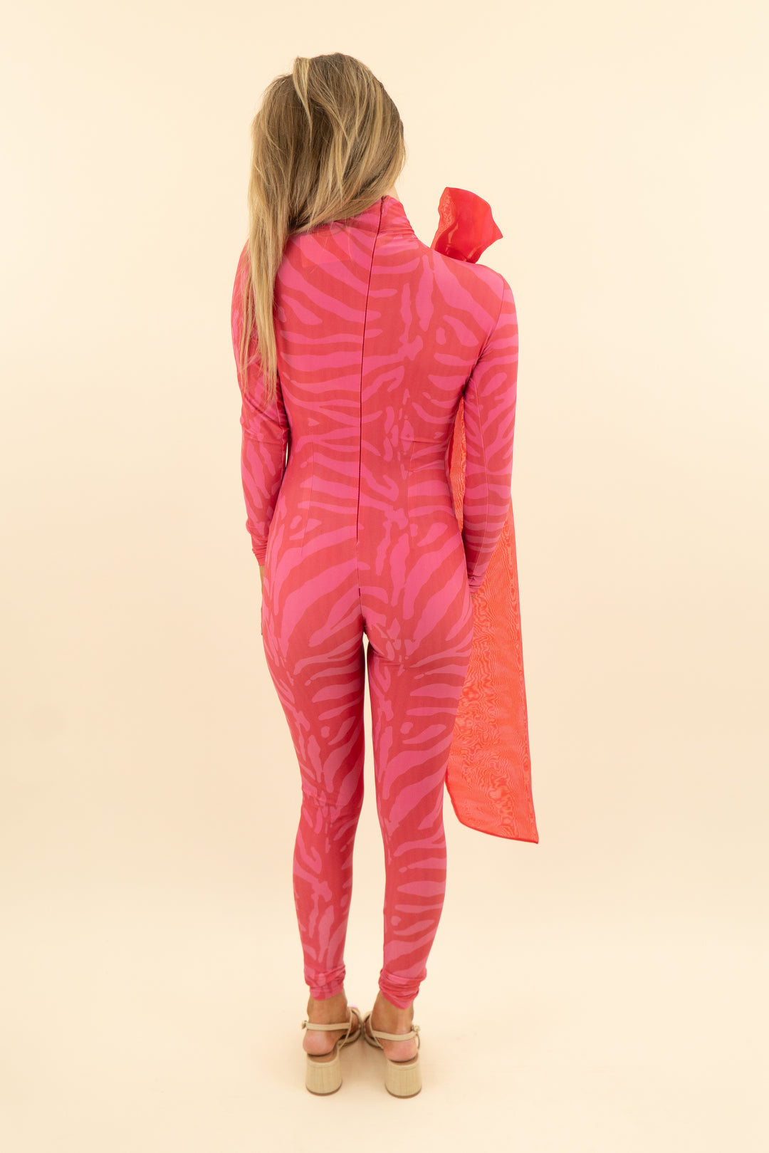 AUCTION atu pink zebra organza bow catsuit (m)