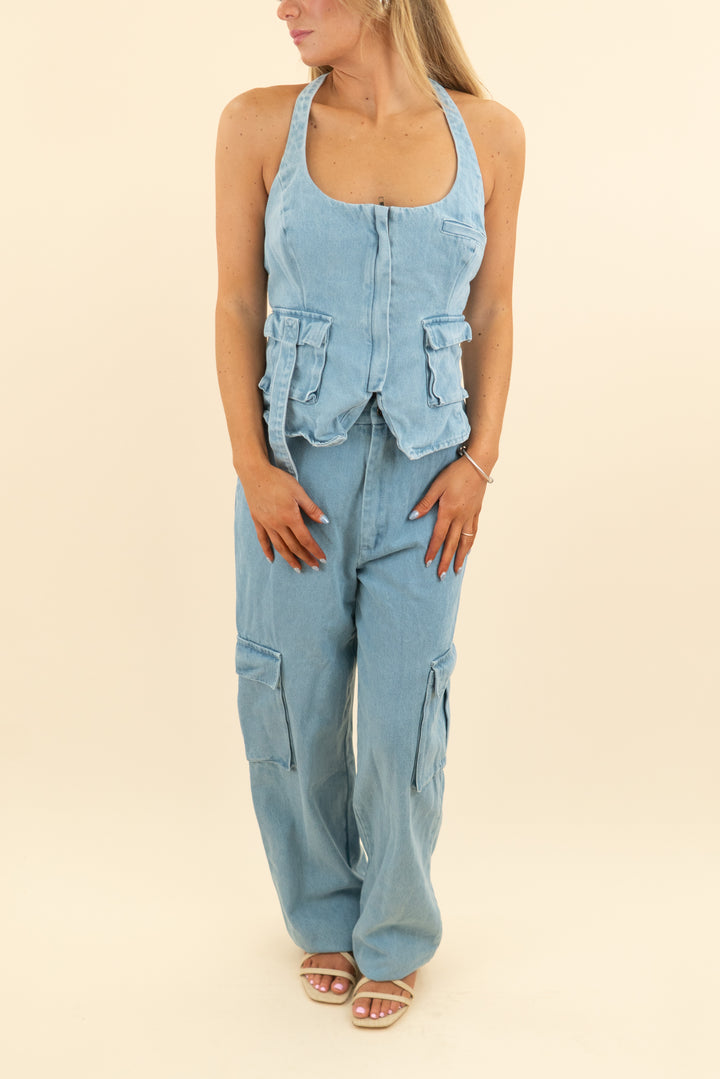 AUCTION jluxlabel denim top and pants set  (s)
